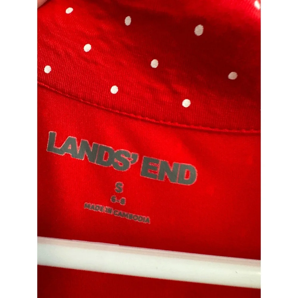 Lands' End‎ Polka Dot Pajama Top Women Size S Red Button Front Long Sleeve